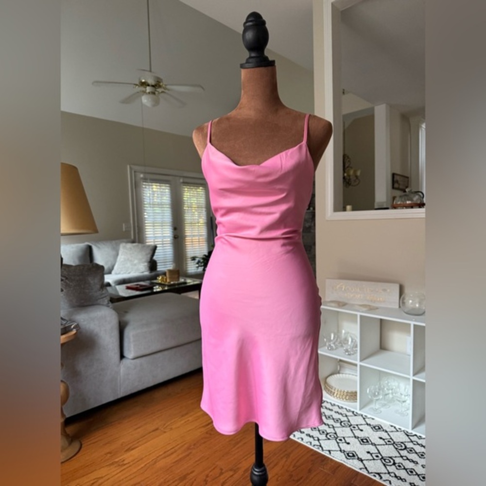 Urban Outfitters Pink Cowl Neck Satin Mini Dress
